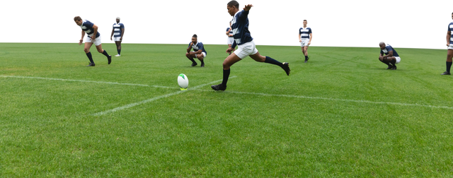 Diverse Male Rugby Players Kicking Ball on Grass Transparent Background - Download Free Stock Videos Pikwizard.com