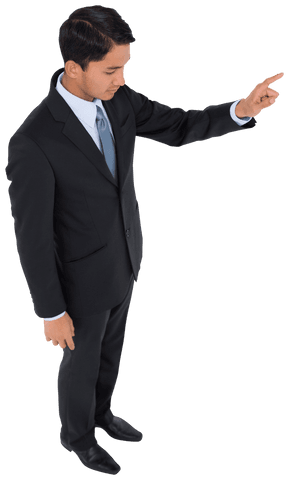 focused asian businessman pointing up on transparent background - Download Free Stock Videos Pikwizard.com