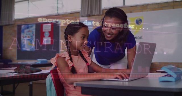 Teacher Assisting Student in Technology-Powered Classroom Learning