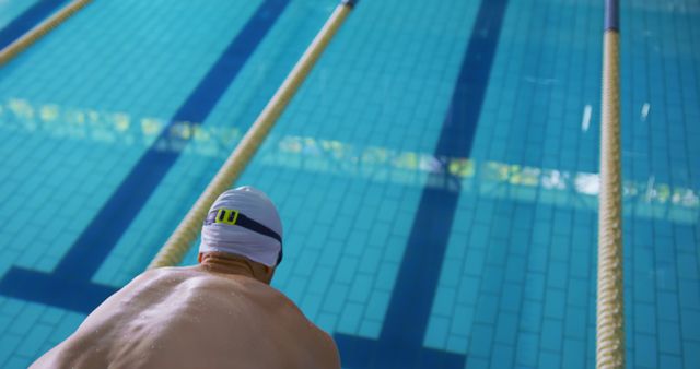 Professional Swimmer at Starting Block in Competitive Pool - Download Free Stock Images Pikwizard.com