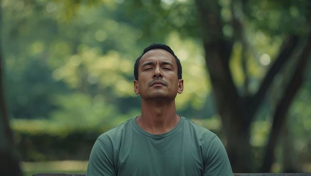 Man Meditating in Park for Relaxation and Mindfulness