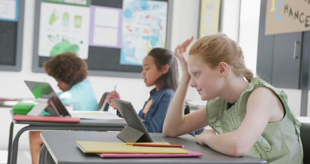 Students Engaged in Classroom Learning Using Tablets at Desks - Download Free Stock Images Pikwizard.com