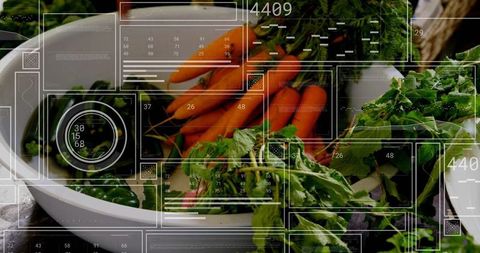 Modern Kitchen: Fresh Produce with Digital Overlay