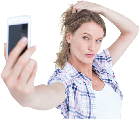 Young Modern Woman Taking Selfie with Transparent Background