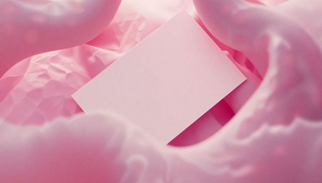 Minimalist Pink Blank Card on Crumpled Glossy Plastic