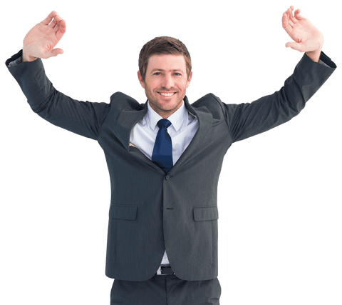confident businessman with hands up celebrating transparent background - Download Free Stock Videos Pikwizard.com