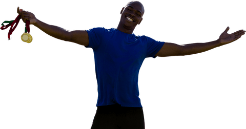 Celebrating African American Athlete with Medals on Transparent Background