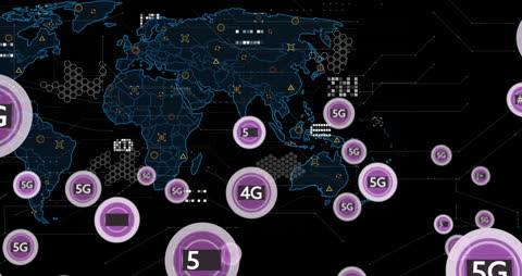 Digital World Map with 5G Network and Data Visualizations