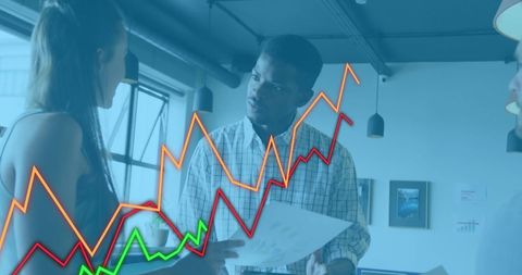 Team Discussing Financial Data with Digital Analytics Overlay - Download Free Stock Images Pikwizard.com