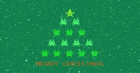 Pixel Art Christmas Tree with Space Invaders and Snowfall - Download Free Stock Images Pikwizard.com