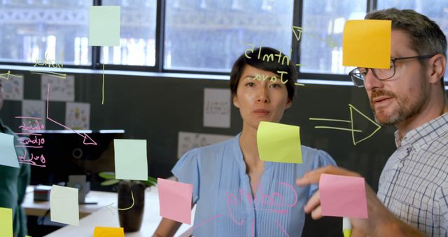 Multiracial colleagues brainstorming with sticky notes on glass - Download Free Stock Images Pikwizard.com