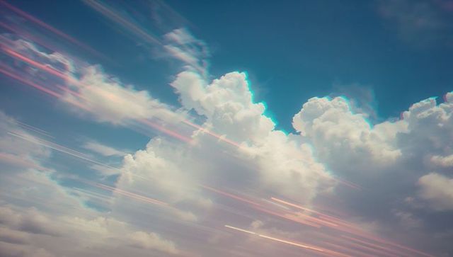 Dynamic Clouds with Dreamlike Light Streaks in Blue Sky
