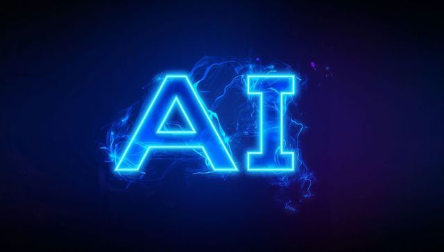 Neon ai letters pulsing with electric arcs and neural network glow