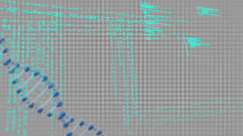 Abstract Data Processing Animation with Spinning DNA Strand
