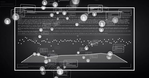 digital interface of media icons and data processing on black background - Download Free Stock Images Pikwizard.com