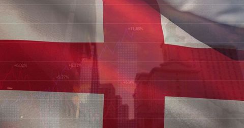 Danish flag with financial growth chart overlay