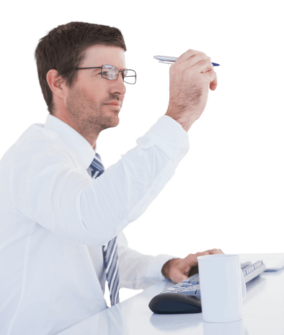 transparent businessman holding pen at desk focused - Download Free Stock Videos Pikwizard.com