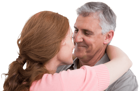 Happy Mature Couple Smiling While Embracing on Transparent Background