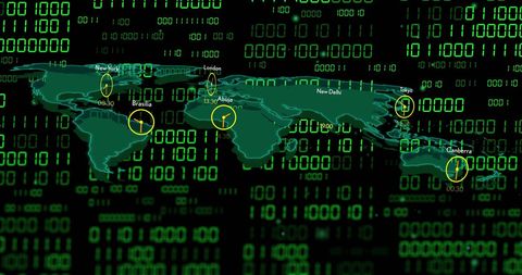 World Map with Timezones Over Binary Code - Download Free Stock Images Pikwizard.com
