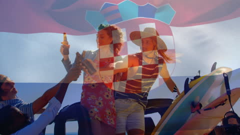 Friends Celebrating with Beers on a Croatian Road Trip