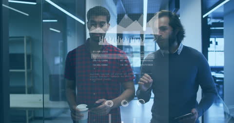 Diverse Businessmen Analyzing Data on Virtual Screen