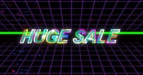 Glowing Neon Huge Sale on Futuristic Grid Background