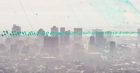 Digital Interface with Cityscape Background Depicting Data Flow - Download Free Stock Images Pikwizard.com