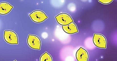 Cute Lemon Illustration with Purple Bokeh Background