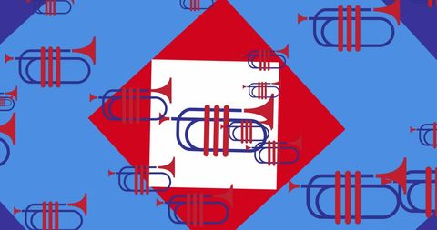 Geometric Pattern with Trumpets Inspired by US Flag Colors