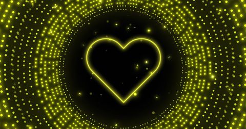 Neon Heart with Flashing Yellow Dot Lights Digital Glow