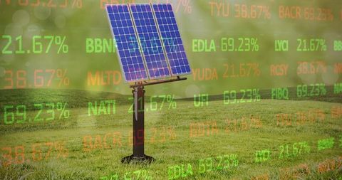 Solar energy panel with stock market data overlay