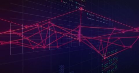 Neon Data Visualization Showing 3D Connected Line Network on Futuristic Dashboard