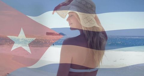 Dreamy Beach Escapade Woman Wearing Straw Sun Hat