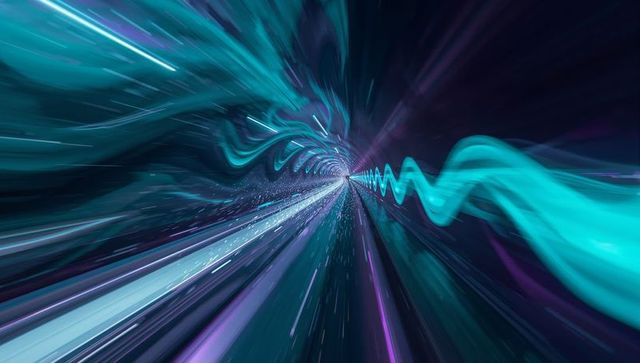 Neon Hyperspeed Tunnel Racing Toward Vanishing Point with Cyan Ribbon and Light Streaks