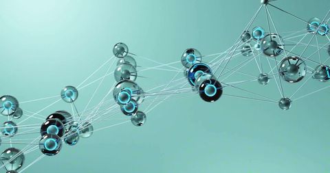 Futuristic metallic spheres on digital filaments