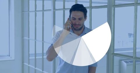 Professional man talking on phone with pie chart overlay for business presentation