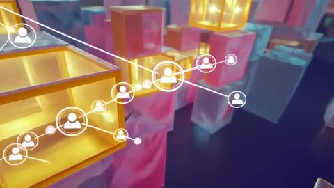 Digital User Connection Network Across Glowing Cubes