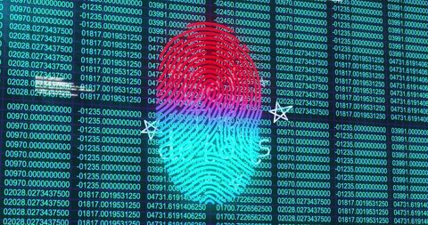 Futuristic Fingerprint on Digital Data Grid with Security Arrows