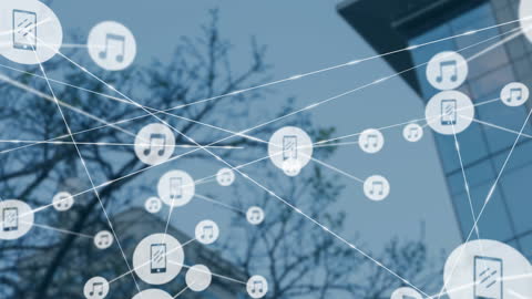 Digital Network Connections Overlaid On Urban Background