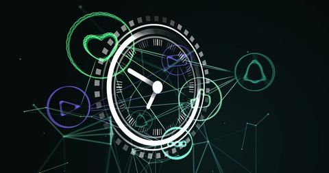 Digital Clock Over Social Media Connections on Black Background - Download Free Stock Images Pikwizard.com
