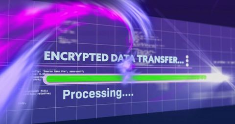 Transferring Encrypted Data Showing Progress Bar on Futuristic Cybersecurity Interface