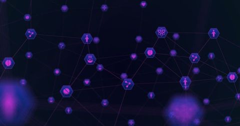 Abstract Digital Interface Network with Purple Icons