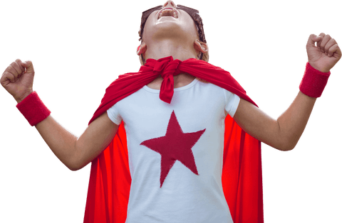 Excited Superhero Child Transparent Background Celebrating Victory