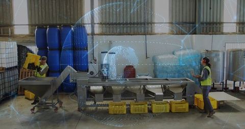 Team operating technology in modern industrial warehouse