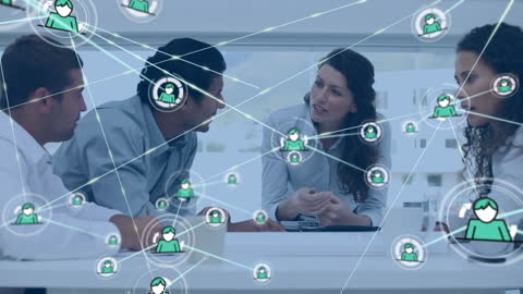 Business Team Collaborating With Digital Connections Overlay