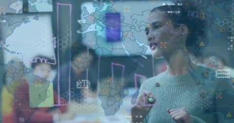 Innovative Businesswoman Presenting Global Data Visualization Strategy