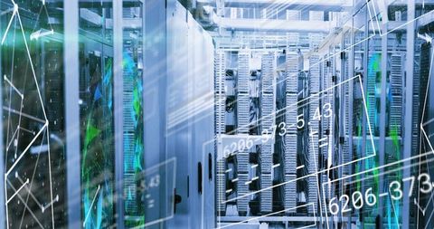 Modern data center with advanced cybersecurity elements