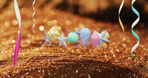 Festive Decorations with Streamers and Ornaments