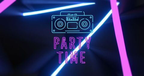 Neon Party Time with Retro Radio and Lights