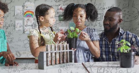 Diverse Schoolchildren Exploring Plant Science in Creative Classroom
